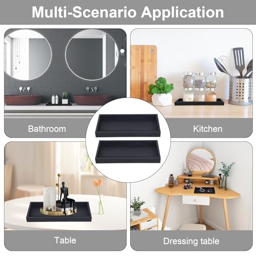 2 Stück Badezimmer Tablett Dekotablett Deko Tablett Schwarz Silikon Ablageschale Kleines Tablett für Waschtisch Badewanne Küchenspüle und Toilette (Rechteck)
