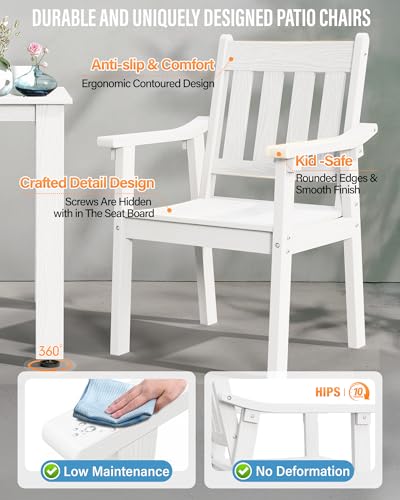 Image of YEFU HIPS Patio Table Set: 5 Piece Outdoor Square Table and Chairs with Metal Aluminum Frame - White Modern Plastic Patio Dining Furniture Set 4 Person for Outside Deck