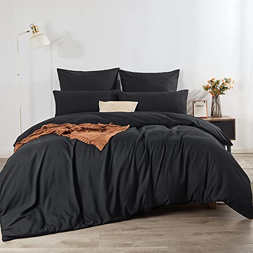 Soifox Bettwäsche 200x220 Schwarz bettwäsche-Sets aus Mikrofaser...