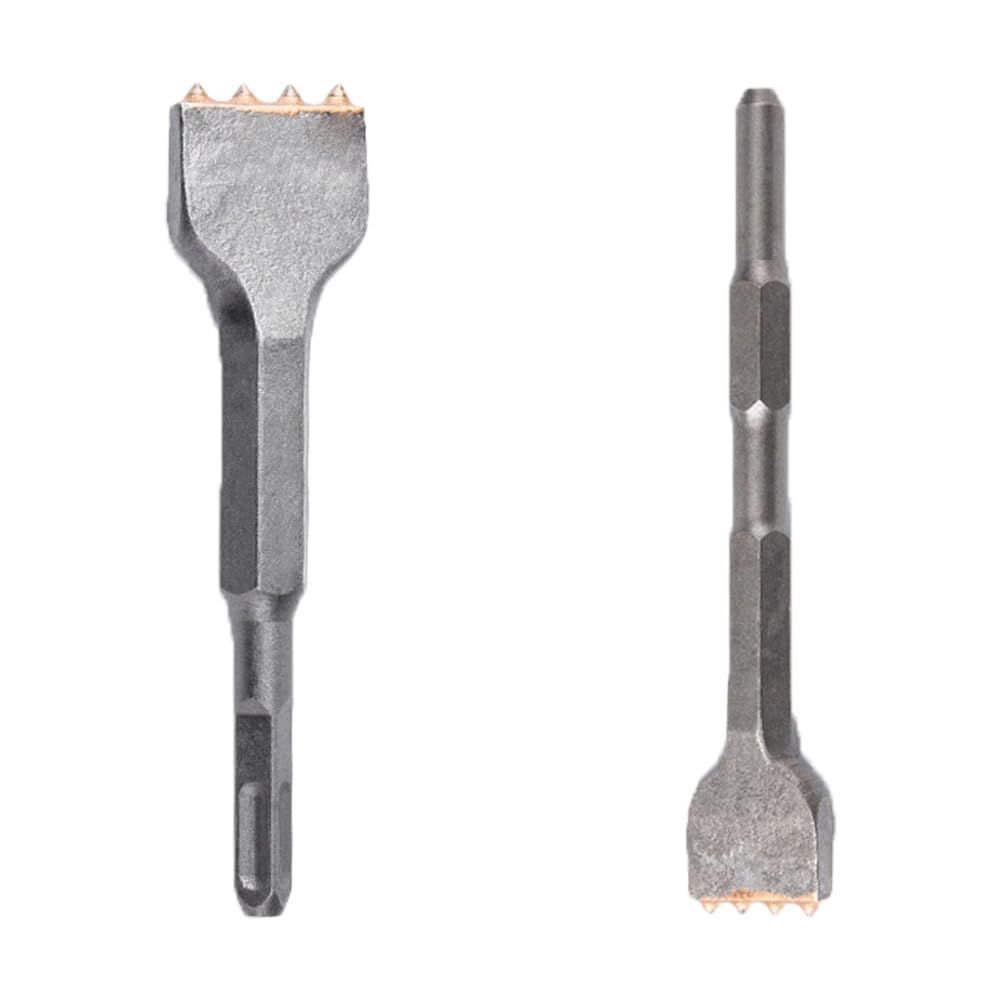 2pcs Tuckpointing Mortar Raking Bit, Hexagonal & Square Shank Brick Removing Bit 4 Tips Spade Scraping Chisel for Concrete Tile Masonry