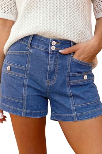 Image of Astylish Women's High Waisted Stretchy Jean Shorts Trendy Denim Shorts