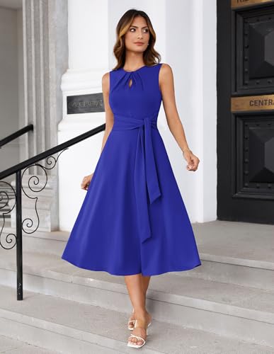 Image of GRACE KARIN Women 2026 Work Dress Sleeveless Tie Waist Elegant Party Cocktail A Line Flowy Midi Dresses with Pockets