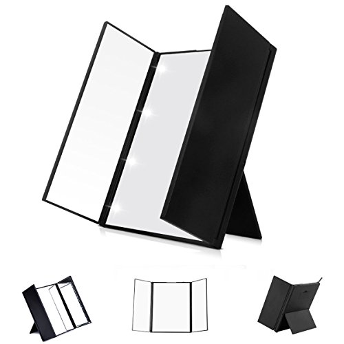 LED espejo plegable portátil de maquillaje, gipow Espejo Cosmetico Con 3 pliegues para viaje con 8 LEDs con Finkbeiner ajustable accesorio para belleza