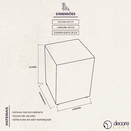 Puff Cubo Decorativo de Veludo para Sala - Preto