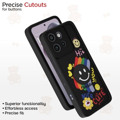 Image of Pikkme Back Cover for Motorola Moto Edge 50 Neo 5G | Soft Silicone| Cute Rainbow Smile & 3D Cartoon Flower Design | Shockproof Raised Camera Protection Bumper Case (Black)