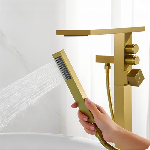 Robinet de baignoire sur pied finitions d'exception or brossé jet cascade - 5