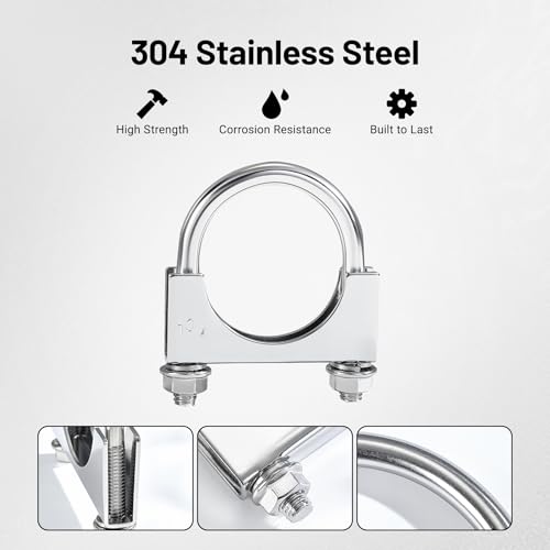 Image of EVIL ENERGY 1.75 inch Heavy Duty U Bolt Exhaust Clamp, 1 3 /4 Inch Stainless Steel U Muffler Clamps, Saddle Style, 2PCS