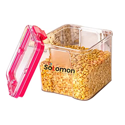 Image of Solomon Plastic Lockbpx Kitchen Fridge Container Transparent Jar Airtight Food Grade Quality Product Used for Daily Storage Spices Dryfuit Tea Salt 700ml (Pack of 6 Pink)