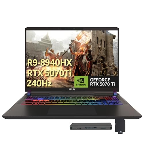 Image of MSI Vector 16 inch QHD 240Hz Gaming Laptop, AMD Ryzen 9 8940HX, NVIDIA GeForce RTX 5070Ti 12GB GDDR7, 64GB RAM, 4TB PCIe SSD, Backlit Keyboard, Wi-Fi 6E, Copilot, Win11 Pro, Gray, 1TB Docking Station Set