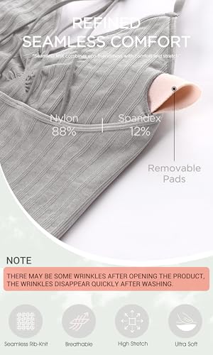 Image of ODODOS Seamless Padded Sports Bra for Women Strappy Longline Wirefree Brami Ribbed Crop Tank Tops