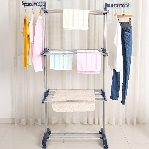 Cocoarm Tendedero Ropa Plegable, 3 Capas Percha Toallero Toallas de pie con 4 Ruedas para Exteriores e Interiores tendedero para Perchas Plegable tendedero Ropa Tendedero de Torre tendedero Vertical