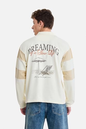 Image of SNITCH Men Relaxed Fit Quarter-Zip Graphic Printed Sweatshirt | Embroidered Chest Logo & Back Print Streetwear Top | Cotton Blend Jersey Knit Stretch Casual Winter Wear