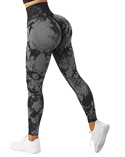 SUUKSESS Scrunch Butt Lifting Seamless Leggings for Women Booty High Waisted Workout Yoga Pants (Black Tie Dye, M)