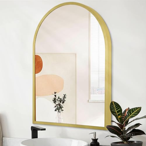 Image of Arched Wall Mirror 20 inchx16 inch Arch Mirror Aluminum Alloy Frame Bathroom Mirror for Vanity Living Room, Bedroom, Entryway Large