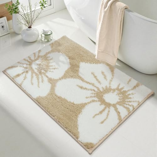 Uphome Bath Mats for Bathroom, 18x26 Modern Floral Bathroom Rug N...