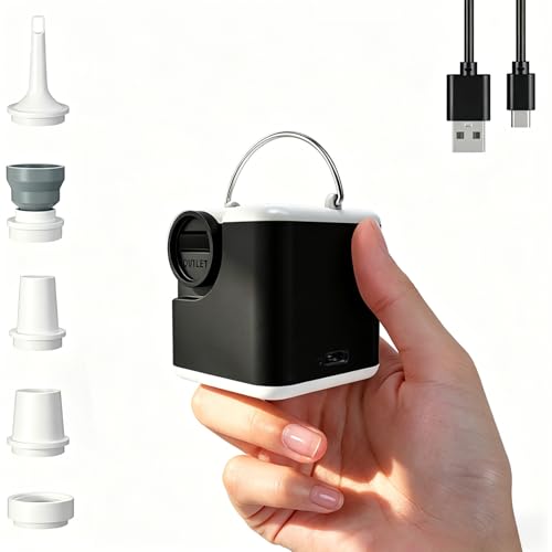 Elektrische Luftpumpe 3 in 1 Inflate und Deflate luftpumpe Elektrisch 2400 mAh Mini-luftpumpe mit Campinglampe Elektrische Pump mit 5 Düsen für Camping Luftmatratze Schwimmring Vakuumbeutel