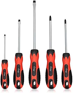 Magnetic Screwdriver Set,5 Pieces Slotted and Phillips Screwdriver with Ergonomic Comfortable Non-skid Handle,Permanent