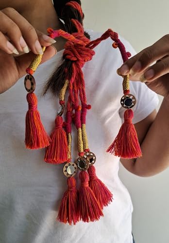 Image of Zippy Flora Handmade Boho Parandi (Neelima Rani-Orange) | Traditional Punjabi Hair Accessory | Braid Tassels | Ethnic Paranda Hair Extension for Choti & Festive Styling