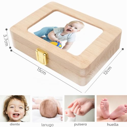 Miniatura 5 de Suq Baby Tooth Fairy Box Marco De Fotos, Caja De Almacenamiento De Dientes Para Niños, Caja De Dientes De Leche Para Hombres Y Mujeres, Regalo De Nacimiento, Bautismo, Traje De Cumpleaños