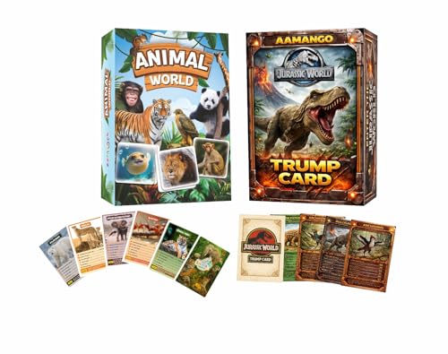 Image of Aamango Dinosaur World & Animal World Trump Cards Combo Pack (63 Cards Each) | Educational Card Game for Children | Learn Dinosaurs, Animals, Facts & Stats