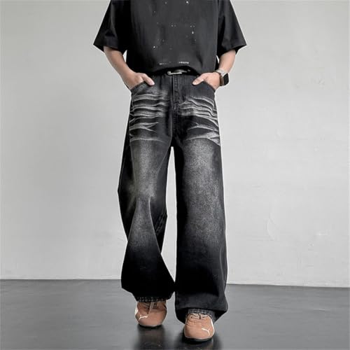 Men's Washed Jeans Solid Color Vintage Loose Straight Casual Slim Fit Jeans3