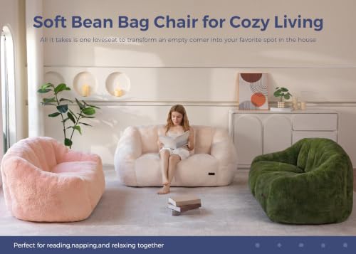 Image of MAXYOYO Bean Bag Chair, Comfy Bean Bag Sofa with Back Support, Loveseat Faux Fur Bean Bag Chair for Adults, Stuffed Floor Sofa for Living Room, Bedroom, Apartment, Green
