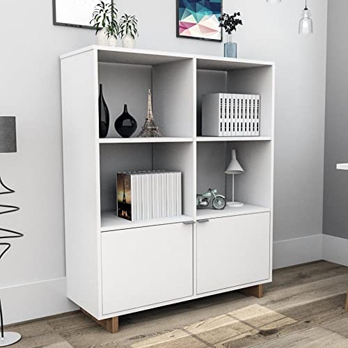 Estante Livreiro 2 Portas 4 Nichos Nomad Appunto Branco/castanho