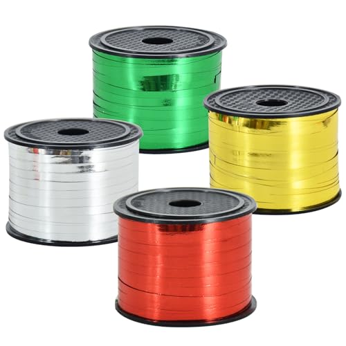 TONIFUL 400 Yards Curling Ribbon-Balloon Ribbon-Balloon String for Art&Craft Decor,Gift Wrapping,Ribbons and Bows for Christmas New Year Birthday Gifts Supplies (Shiny Gold Red Silver Green)