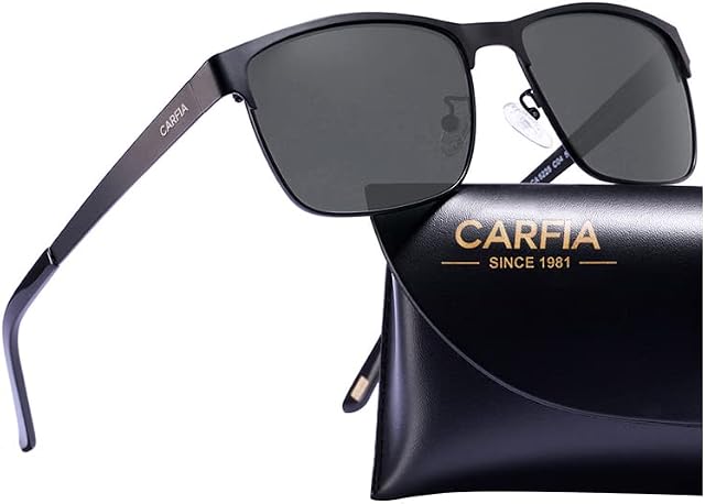 CARFIA Lunettes de soleil pour hommes en métal polarisé UV Protection pour la conduite de la pêche Randonnées à l'usage quotidien CA5225