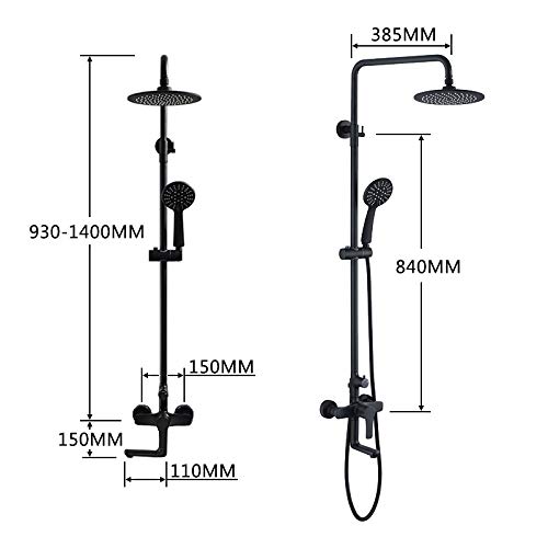 Ensemble de douche multifonction noir avec pomme de douche effet pluie et douche à main