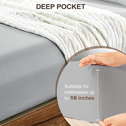 Image of FreshCulture Full Fitted Sheet Only 2 Pack - Hotel Quality Fitted Sheet Full Size - Ultra Soft & Breathable - Brushed Microfiber - Deep Pocket - Cooling Fitted Sheets for Full Size Bed (Light Grey)