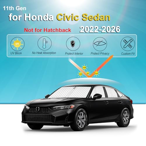 Image of KMF 8pcs Thicken Sun Shades for Honda Civic Sedan 2022-2025 2026(Not Hatchback) Accessories,Full Car Window Covers Sunshade for Windshield Side Rear, UV Block and Blackout Privacy for Camping