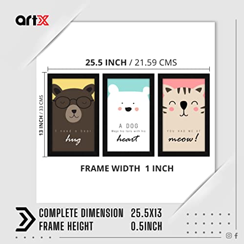 Image of ArtX Paper Animal Face With Quote Wall Frame Art Painting, Framed Paintings, Multicolor, Animals, 13 X 25.5 inches(Combined), 8.5 X 13 each, Set of 3