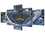 Dodger Stadium Bathroom Decor Wall Art 5 Piece Los Angeles America Baseball Stadium Sports Pictures Black and White Wall Art Baseball Stadium Posters and Prints Framed Ready to Hang (50"Wx24"H)