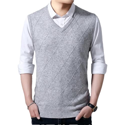 Men Wool Knit Basic Sweater Sleeveless Winter Business Smart Casual V Neck Vest