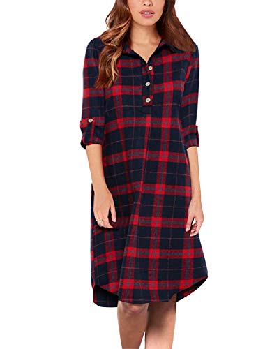 ACHIOOWA Chemise Femme a Carreaux Robe Tunique Femme Longue Grande Taille Shirt Femme Chic Manche Longue Tops Femme Hiver