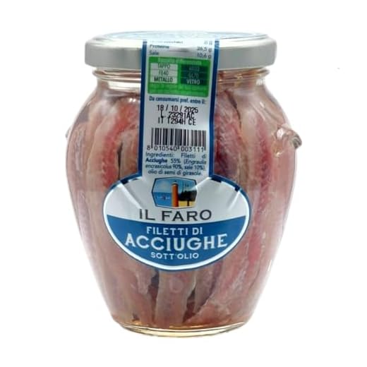 Filetti di acciughe di Sciacca, Sicilia "Il Faro" | Sott'olio | Lavorati a mano | Vaso da 320g