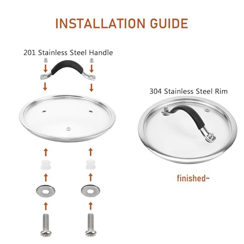 6.5 Inch Tempered Glass Lid for Cookware, Steam Vented Cover, Dishwasher & Oven Safe up to 400F, Universal Replacement for Pans & Skillets, Wide 304 Stainless Steel Rim with Arc Handle