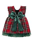 Toddler Baby Girls Christmas Dress Bowknot Plaid Party Pageant Princess Dresses Baby Girl Clothes (Red Green-Sleeveless, 6-12 Months)