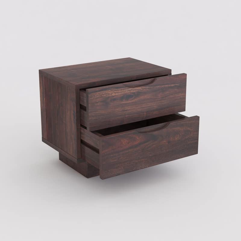 Image of Solid Wood Sheesham Sofa Side Table with 2 Drawer - Walnut Finish