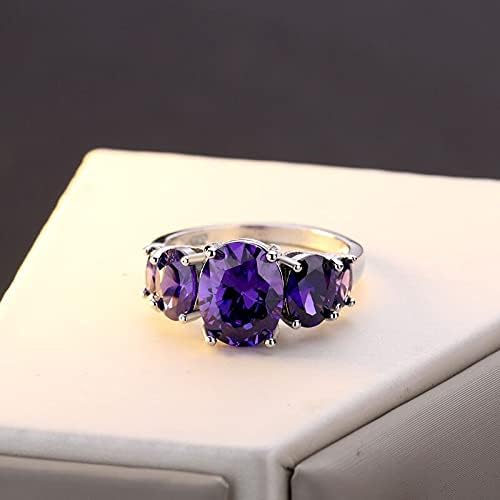 925 Sterling Silver Oval Amethyst Ring Perfect Cut Multi Gem Sparkling Cocktail Party Women's Cubic Zirconia Ring CZ Eternal Engagement Wedding Ring Jewelry-Making-Patterns Size 9