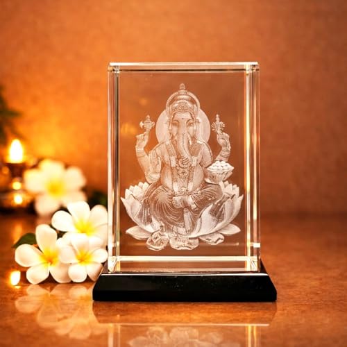 Image of CrazzyGIFT 3D Crystal Ganesha Idol for Car Dashboard, Mini Ganapati Murti Vehicle Interior Decoration, Lord Ganesh Figurine Auto Accessory Spiritual Gift