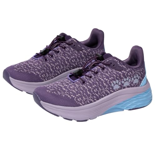 Purple Paw Print Cushioned and Supportive Walking Shoes with Bungee Laces Shock Absorbing Sole for Women
