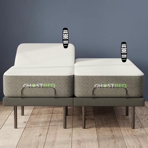 GhostBed Adjustable Bed Split King 11' Memory Foam Mattress - Adjustable Electric Bed Base with Zero Gravity, Massage Settings - Split King Adjustable Bed with Mattress