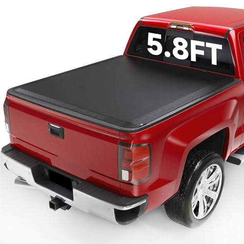 ALMULOO Soft Roll-Up 5.8ft Tonneau Cover Compatible with 2007-2025 Chevrolet Chevy Silverado 1500 GMC Sierra 1500 Fleetside Styleside, Trunk Bed Cover Black