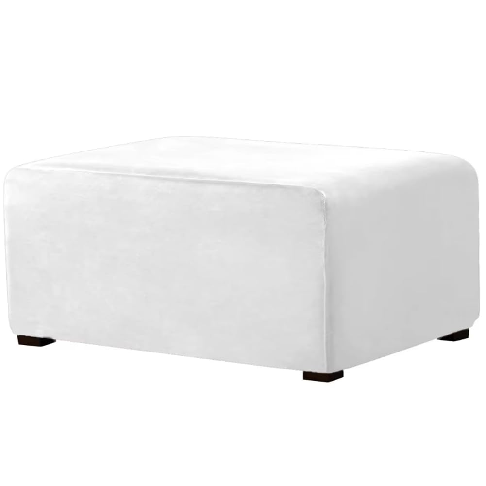 KJEKT Ottoman Cover Square Large Ottoman Slipcover Stretch Footrest Stool Covers Furniture Protectors Jacquard Fabric with Elastic Band,White,XL