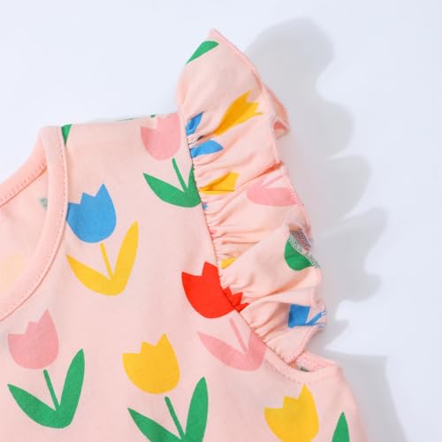 Image of HILEELANG Girls Cotton Tiered Dress Flutter Ruffle Sleeve Summer Swing Sundress Birthday Party Casual Outfit Colorblock 2-12Y