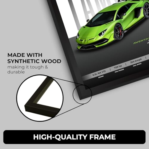 Image of Lamborghini Aventador Poster | Framed Lamborghini A4 Sized (31 x 23 cm) | Supercar Frames for Wall, Gift for Boys, Car Poster | Supercar Frames for Wall, Bedroom, Hostel, Study Room (F 025)