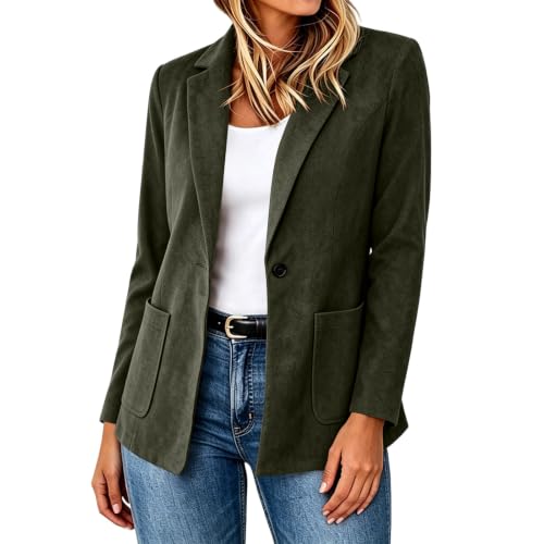 Womens Faux Suede Blazers Business Casual Fall Suit Jackets Army Green - image 2