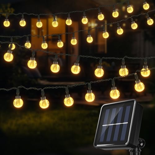 1 tira de luces solares de 100/60/40/20 LED para exteriores, impermeable, luces de globo de cristal con 8 modos, luces solares de patio para jardín, patio, porche, decoración de fiesta de boda (blanco